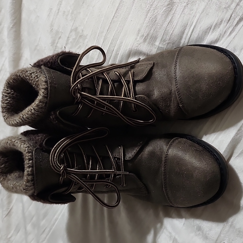 Gray Lace-Up Ankle Boots